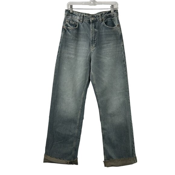 Zara Denim - ZARA Women's 8 Jeans Blue Straight Leg High Rise Relaxed Baggy Cuffed Hem Denim